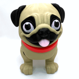 Sir Pugsalot 3D Printed Pug Toy with Red Collar And Tongue Sticking Out