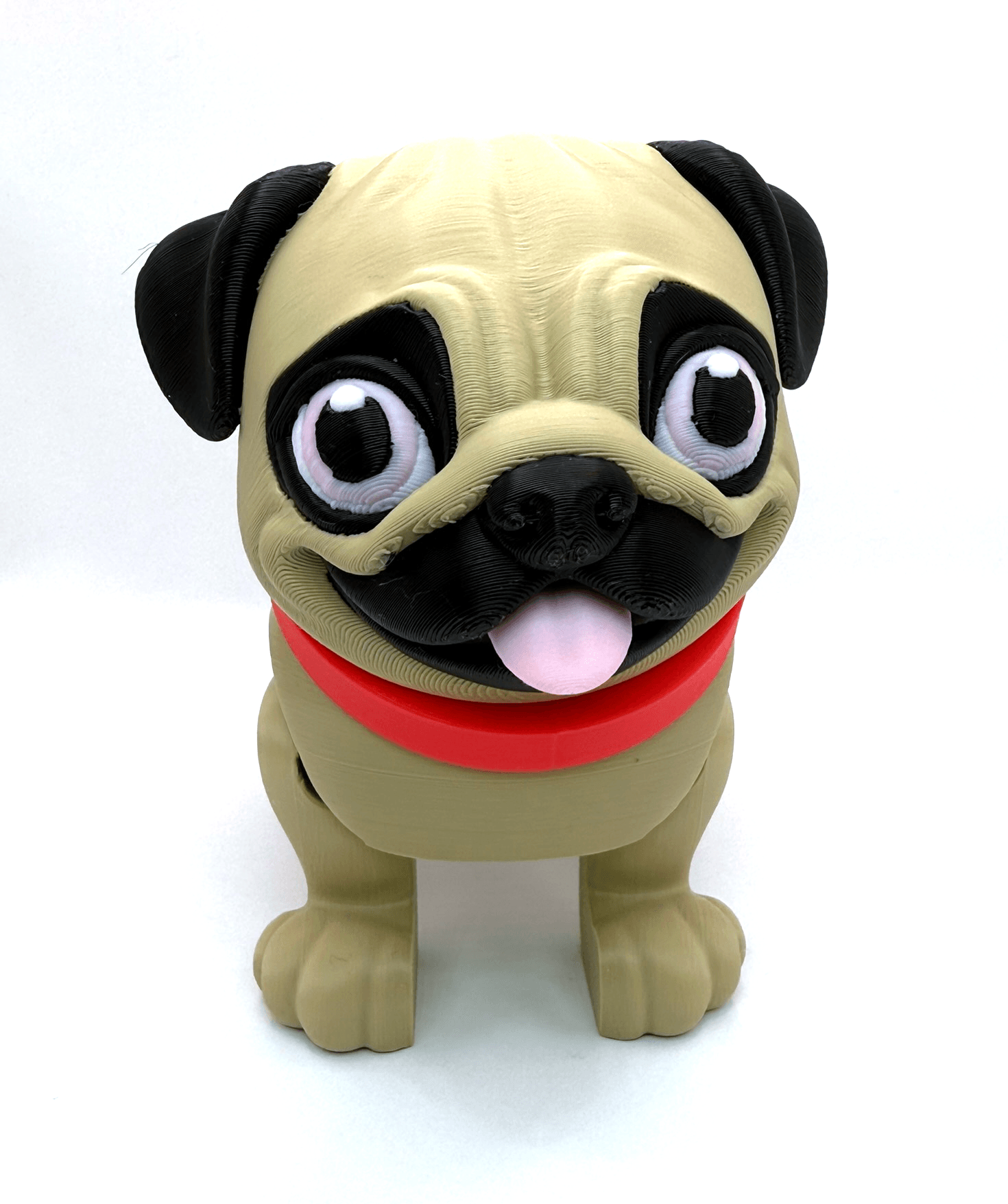 Sir Pugsalot 3D Printed Pug Toy with Red Collar And Tongue Sticking Out